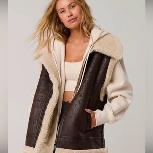 NWT Offline by Aerie Faux Leather Sherpa Vest